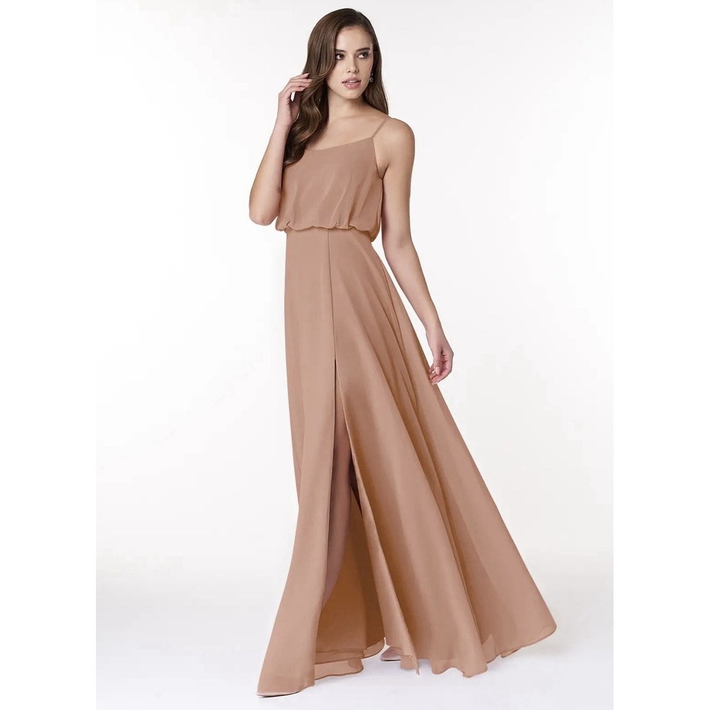 Azazie Lupe Champagne Rose A-Line Scoop Blouson Chiffon Dress Size A2 Romantic